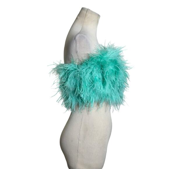 Club L London aqua green feather bandeau crop top size 4 - Picture 13 of 16